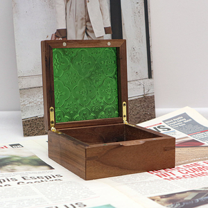 Luxury Walnut Wood Trinket Box Custom Color Pattern Glass Lid Wooden Jewelry Box Wood Gift Box for Newborn Baby <strong>Wedding</strong> <strong>Keepsake</strong> - Product Image 4