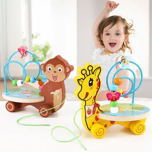 Factory Directly Sale New Designs Wooden Activity Cube & Beads Toy Wholesale Customized Carton Pulling Car Wood Educational Toys