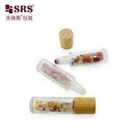 Flacon roll-on en verre transparent BLPM-15ML avec bouchon en bambou, gravier de cristal naturel, pour huiles essentielles, parfums et cosmétiques