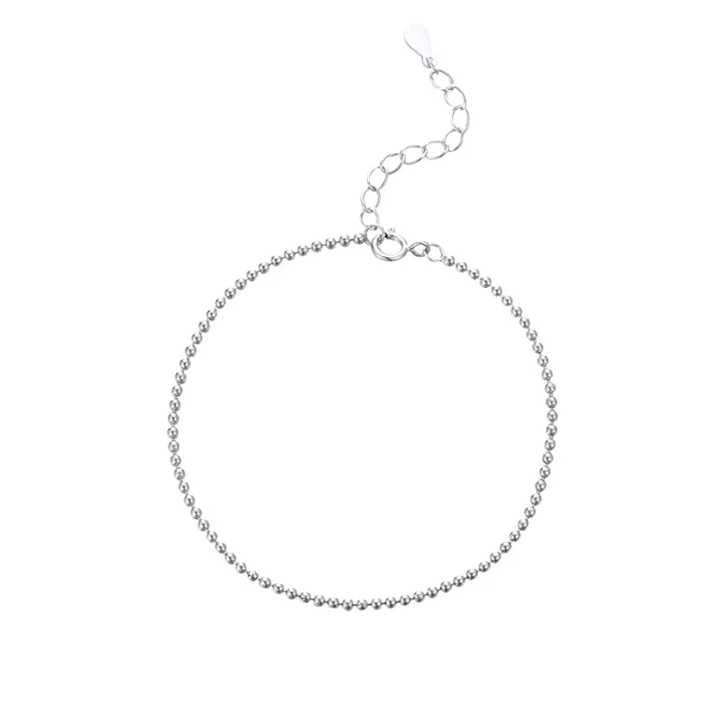 Pulseira de prata, atacado minimalista sorte 925 bola de prata pulseira enchida pequena prata esterlina contas pulseira