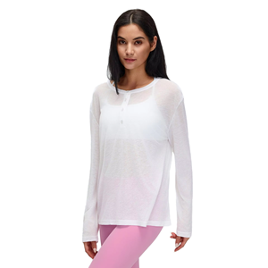 Yoga <b>Long</b>-<b>Sleeve</b> <b>Blouse</b> for <b>Women</b> Loose Breathable Sweat-Wicking Fitness Top Thin Style Solid 100% Polyester - Product Image 1
