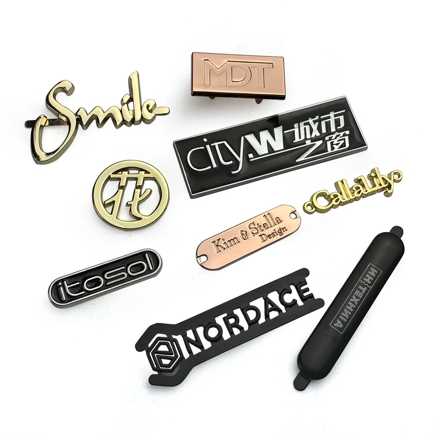 Wholesale Custom Garment Bag Accessories plate OEM gold Metal Brand Logo Clothing Label Name tag