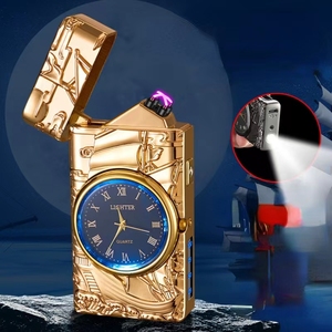 Jiaxin alta calidad a prueba de viento USB doble arco encendedor iluminación linterna encendedor recargable encendedor de cigarros con reloj - Product Image 3