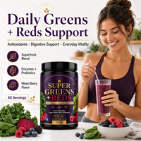 Poudre de Super Aliments Verts et Rouges OEM Marque Privée – Complément de Fruits, Légumes et Champignons, Antioxydants, Prébiotiques, Enzymes Digestives