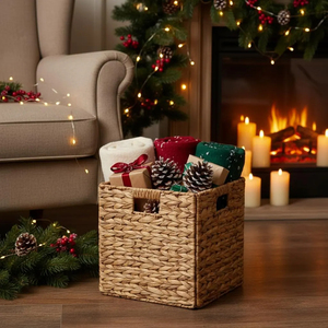 Panier en jacinthe d'eau naturel fait main, boîte de rangement décorative tressée, organisateur durable pour la décoration de la maison et du bureau - Product Image 6