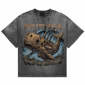 OEM ODM <b>Men's</b> Acid Wash Distress 100% Cotton Breathable T-Shirt Oversized Short Sleeve O-Neck Casual Tees with Front Panel Print - Product Image 1