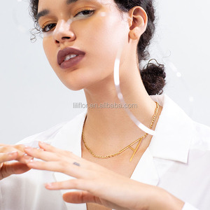 18K الذهب مطلي مجوهرات من صلب لا يصدأ الكوبية سلسلة قلادة بحرف الأولي المختنق للنساء قلادة P193042 - Product Image 2