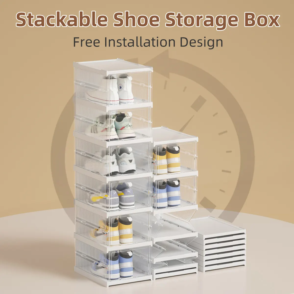 Haixin משלוח התקנה סלון ריהוט שקוף נעל מדפי Stackable נעל תיבת אחסון