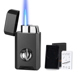 Encendedor de antorcha a prueba de viento todo en uno con cortador en V Jet Flames Encendedor de gas butano recargable para Vela, accesorios para cigarros de viaje - Product Image 1
