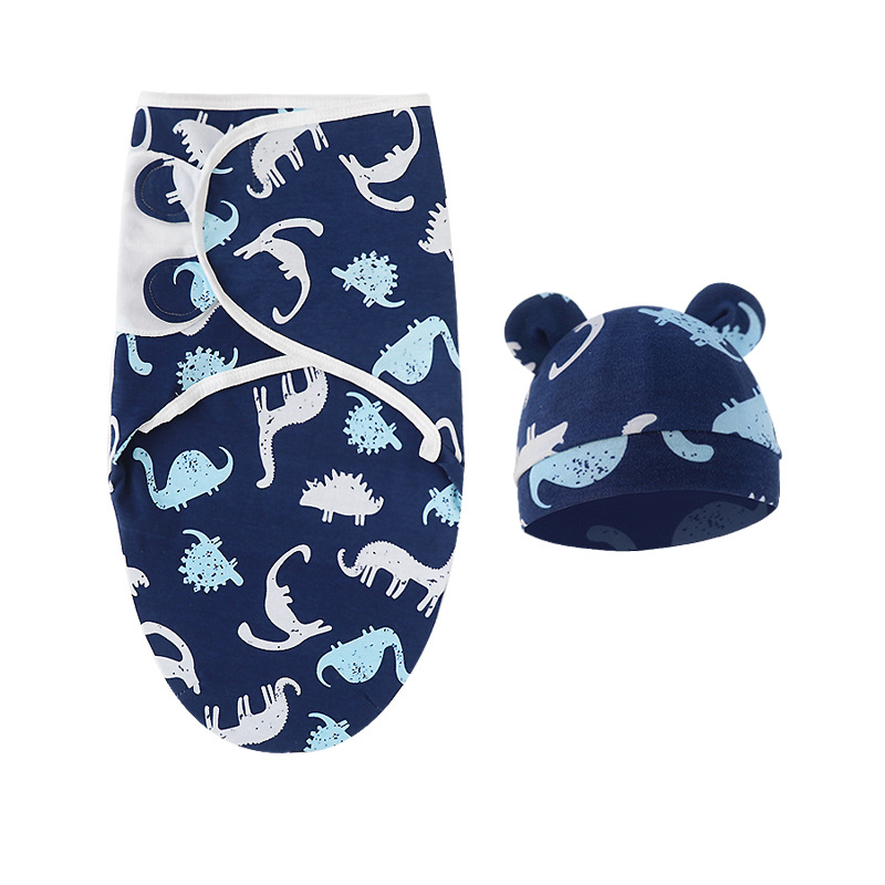 Deep blue tyrannosaurus rex-swaddle blanket + hat