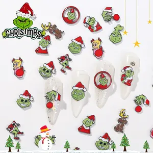 10pcs Christmas Green Cartoon Nail Charms 3D Alloy Green Haired Monster Jewelry Manicure Nail Art Decorations Accessories