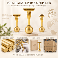 Rasoir de sécurité double tranchant en alliage d'aluminium doré de qualité supérieure avec support, rasoir manuel classique pour hommes, logo personnalisé OEM, vente en gros