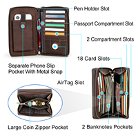 Dompet Perjalanan RFID Multifungsi Pria dari Kulit Sapi Asli, Tas Clutch untuk Ponsel, Paspor, Pena, Organizer, Slot Multi-Kartu