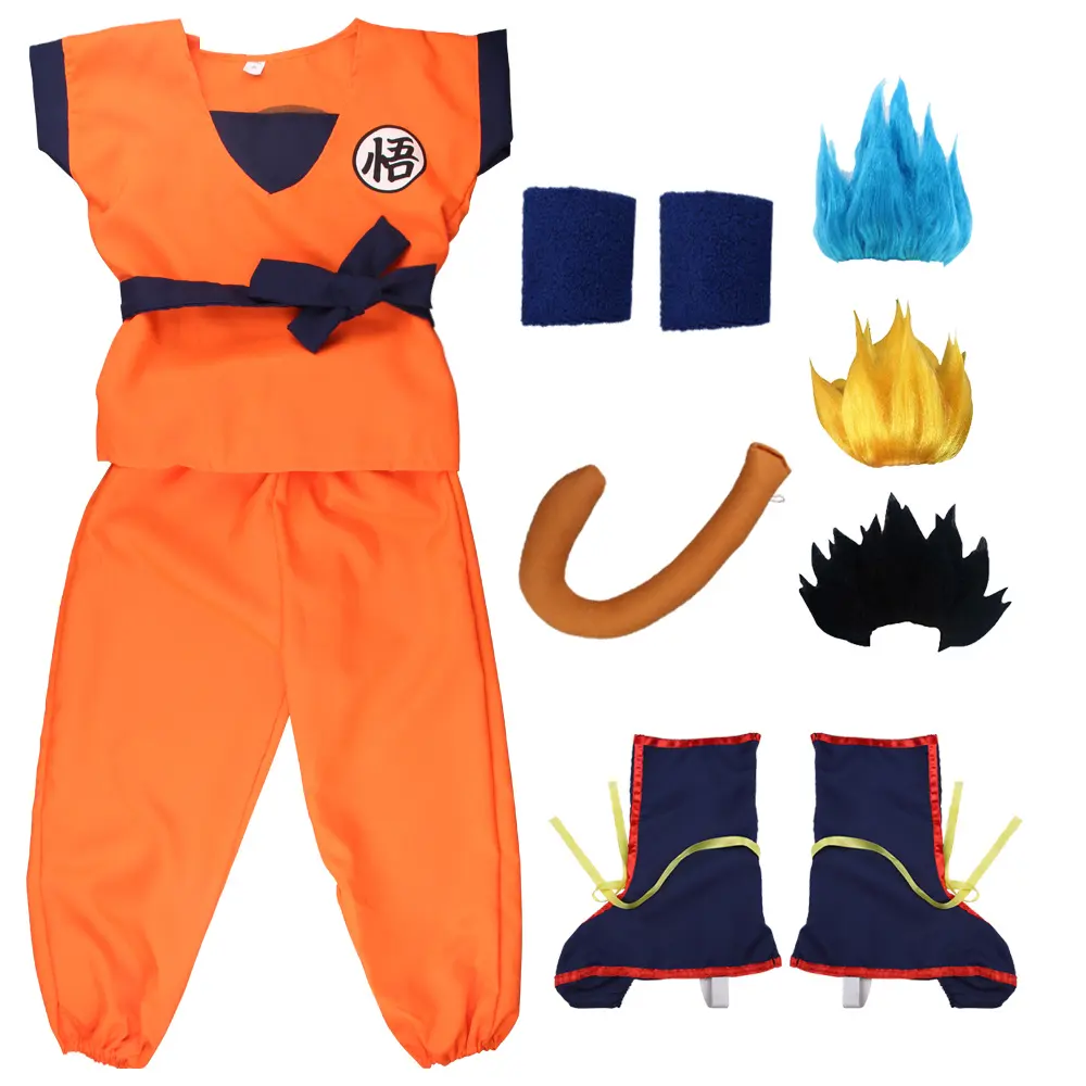 Costume da supereroe figlio Goku per adulti figura in poliestere di Halloween con parrucca e Top con abiti Goku iconici