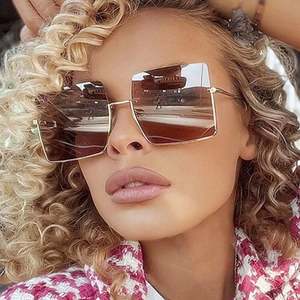 Lunettes de soleil surdimensionnées pour femmes, tendance 2022, verres dégradés vintage, monture métallique demi-carrée - Product Image 1