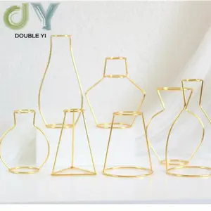 Hot sale gold metal frame vase in multi-shaped home decoration iron vase