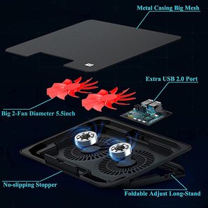 Support pour ordinateur portable de haute qualité, 5 hauteurs réglables, 2 ports USB2.0, dissipation thermique, avec ventilateurs haute vitesse pour ordinateur portable de 12 à 15,6 pouces, ergonomique - Product Image 6