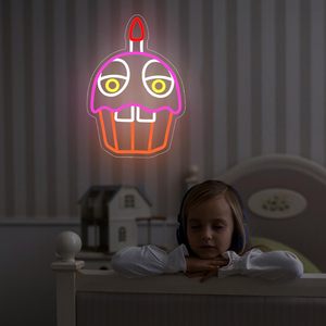 Insegna al Neon <span class=keywords><strong>Five</strong></span> <span class=keywords><strong>Nights</strong></span> <span class=keywords><strong>at</strong></span> <span class=keywords><strong>Freddy</strong></span>'<span class=keywords><strong>s</strong></span> Cupcake per Decorazione <span class=keywords><strong>di</strong></span> Stanze e Giardini, Luci Colorate Ispirate al Popolare Gioco - Product Image 3