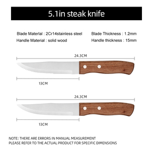 Cuisine classique lame dentelée en métal manche en bois massif couteau à steak 2 pièces couteau à steak en acier inoxydable ensemble couteau de cuisine - Product Image 3