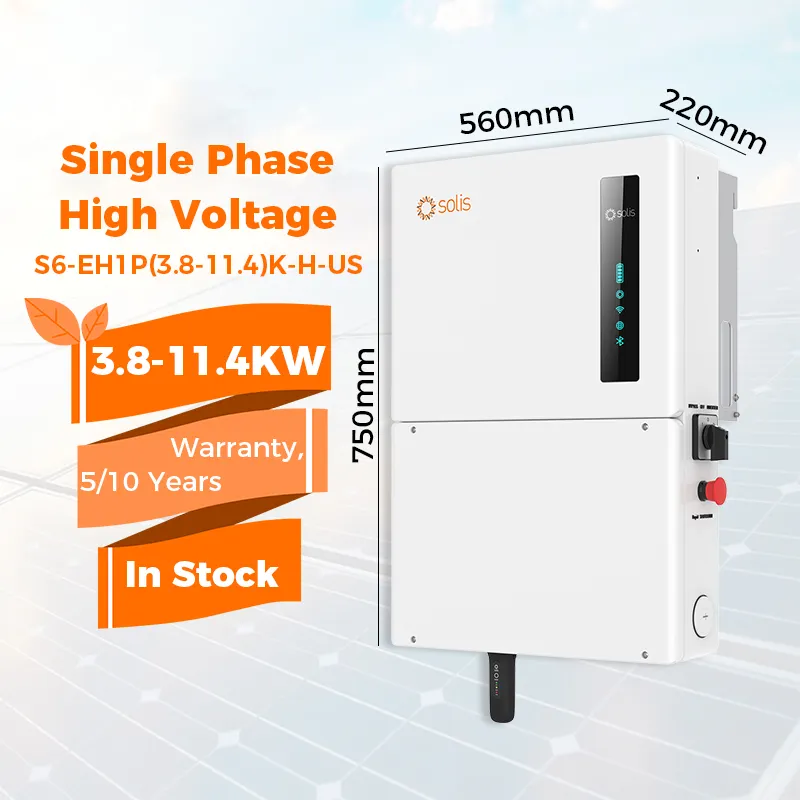 Onduleur solaire hybride haute tension à phase fractionnée Solis 3,8 kw 5kw 7,6 kw 9,9 kw 10kw 11,4 kw S6-EH1P(3.8-11.4) onduleur solaire K-H-US