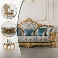 Ensemble de canapés élégants en jade et or, style européen antique, avec table basse, meubles de salon haut de gamme pour villa