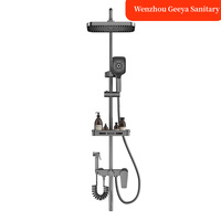 Ensemble de douche encastré simple pour salle de bain avec robinets thermostatiques, pomme de douche carrée, jet doux en céramique, laiton brossé