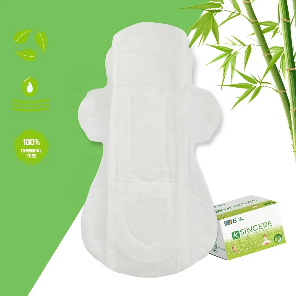 Customized 100% disposable biodegradable menstrual bamboo sanitary pads for lady's health