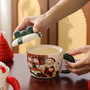 Christmas Cartoon Mug with Lid Cute Ceramic Coffee Mug for Girls Office Use Business Gift Dishwasher & <b>Microwave</b> Safe - Product Image 4