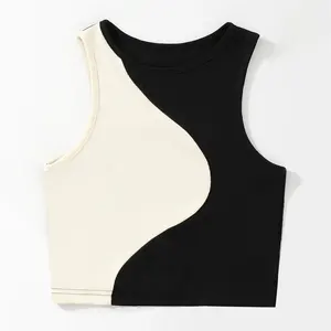 2022 Summer New Fashion Vest for Women Cute Sweet Sleeveless Crop Top Girls Slim Patchwork T-shirts