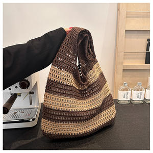 Bolso de Mano Tejido a Rayas para Mujer, Estilo Retro, de Un Solo Hombro, Tejido Calado, Estilo Casual para Chicas Relajadas - Product Image 4