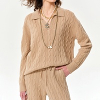 Pull personnalisé pour femme avec logo OEM, pull d'hiver en coton à col rond, tricoté en maille torsadée crème, manches longues, tricot sur mesure