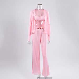 Abbigliamento da <span class=keywords><strong>notte</strong></span> in maglia QINSI in tinta unita semplice abbigliamento da <span class=keywords><strong>notte</strong></span> a maniche lunghe Set pigiama 3 pezzi <span class=keywords><strong>camicia</strong></span> da <span class=keywords><strong>notte</strong></span> primavera donna - Product Image 4