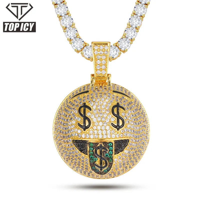 Top Icy Hip Hop Jewelry Fashion Memes Diamond Pendant Iced Out Cubic Zircon Cute Memes Necklace For Men and Women