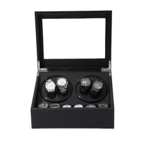 Remontoir de montre automatique à 4 emplacements avec boîte de rangement à 6 emplacements en fibre de carbone et cuir PU, couvercle en verre, pour montres mécaniques