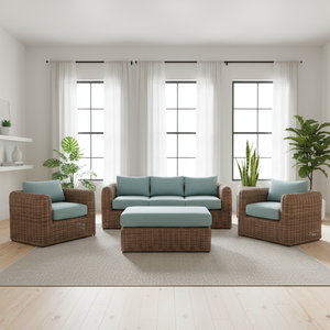 Modern Luxury Villa Dining Outdoor <strong>Garden</strong> Furniture Set Handwoven Wicker Rattan Sofa 5-Piece Sectional <strong>Seating</strong> - Product Image 1
