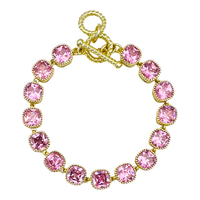 A9121 Gelang Rantai Kabel Dua Warna Berlapis Emas 14K Mewah untuk Anak-Anak dengan Kristal CZ Pave, Kasual/Sporty