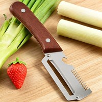 Groothandel handmatige houten schilmes en flesopener roestvrijstalen snijder/snijmachine drie-in-één fruit groente aardappel snijder
