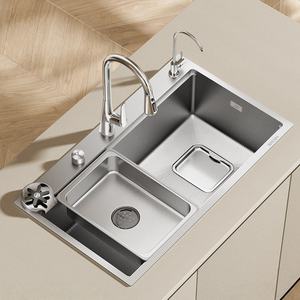 Fregadero de cocina de acero inoxidable 304 de color original, de un solo tazón grande, con desagüe a la derecha, engrosado y personalizable - Product Image 1