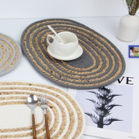 Sets de table, dessous de pot et sous-verres en jacinthe d'eau et corde de coton tressée, épaissis, antidérapants et isolants thermiques, pour usage domestique et hôtelier, style occidental