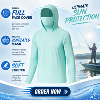 Chemises de pêche pour enfants à capuche UPF 50+ avec masque, cache-cou anti-UV, protection solaire, manches longues, 88% polyester, 12% élasthanne