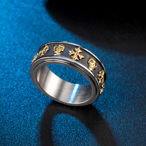 แหวนหมุนรูปหัวกะโหลกสไตล์เรโทรสำหรับผู้ชาย สีเงิน ดำ ทอง ประดับลายเรขาคณิต สไตล์ฮิปฮอป ของขวัญเครื่องประดับแฟชั่น แหวน K-R366 - Product Image 4