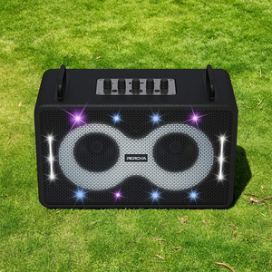 Altavoz de Karaoke de cuero de madera Retro grande con asa Caja de sonido inalámbrica de luz RGB Unidad de audio de alta calidad de graves fuertes - Product Image 4