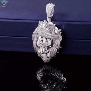 Nouveauté, pendentif Lion King en moissanite sertie de diamants, test diamant positif, D/VVS, argent 925, poinçon, pour collier, bijoux - Product Image 1