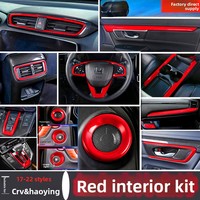 Ensemble complet de garnitures intérieures en ABS style fibre de carbone rouge, compatibles avec CR-V 2017-2022, accessoires de modification intérieure de voiture