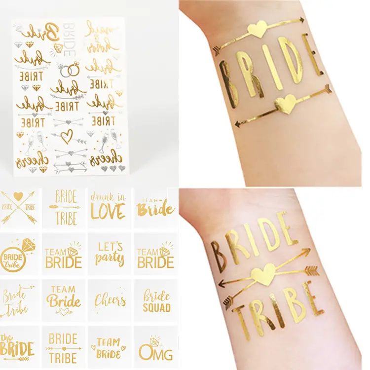 Großhandel Team Braut Tattoo mit Roségold Transfer Aufkleber Hochzeit Metallfolie Tattoo Aufkleber