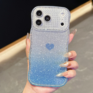 Coque de téléphone de luxe scintillante avec diamants pour iPhone 17 16 15 14 Pro Max Plus, motif cœur dégradé ondulé, transparente, souple en TPU - Product Image 5