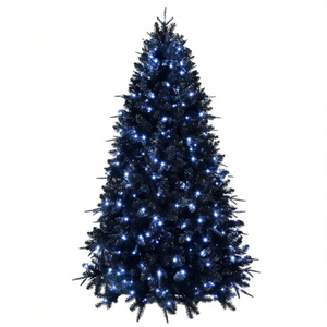 Árbol de Navidad Artificial Iluminado de 8 pies con 600 Luces LED, Enchufable, Negro, Material PE para Interiores - Product Image 1