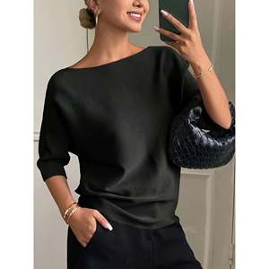 เสื้อสเวตเตอร์แบบเปิดไหล่สีดำคาร์บอนสำหรับผู้หญิง - Product Image 5
