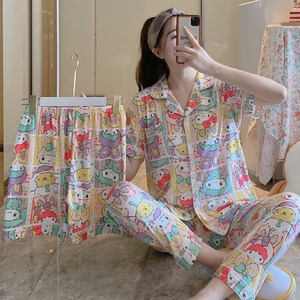 Hàn Quốc mùa xuân Ngắn Tay Áo Ngủ 3PC thiết lập baju tidur nhập khẩu daster Pijama wanita murah Pijama mujer Pyjama Femme PJ cho phụ nữ - Product Image 5