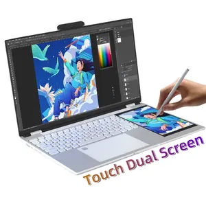 Brand Customization 180 Angle Opening Two Monitor Notebook Pc Intel Celeron N95 Quad Core Double Dual Screen Touch Laptop